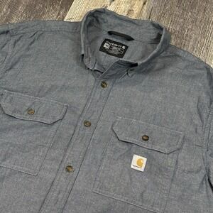 Carhartt Short Sleeve Denim Blue‎ Chambray Button Down Shirt Loose Fit Men's XL